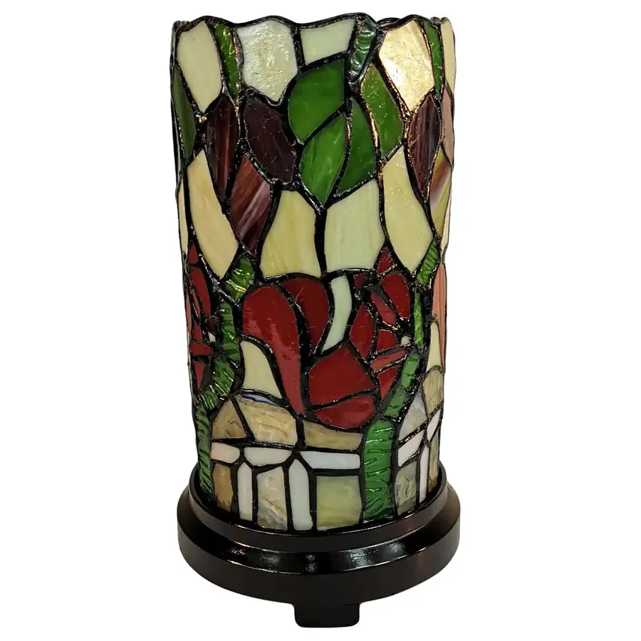 11" Tiffany Style Red Floral Accent Table Lamp