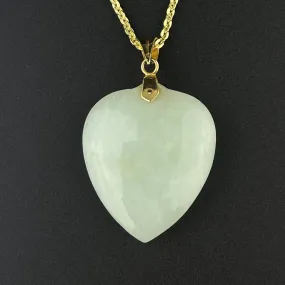 14K Gold Carved Jade Heart Pendant Necklace