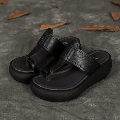 Babakud Leather Platform Retro Leisure Comfortable Slippers