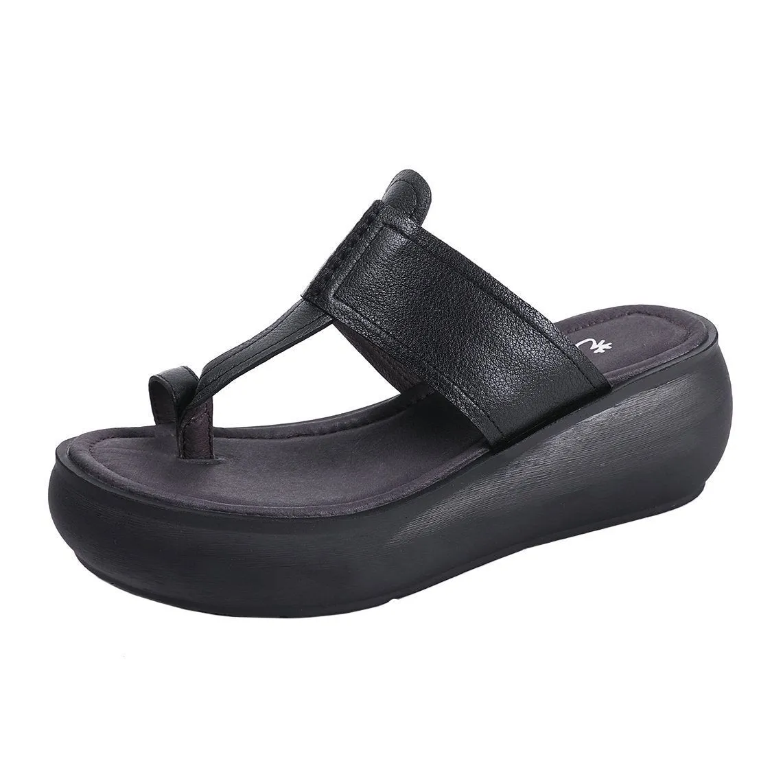 Babakud Leather Platform Retro Leisure Comfortable Slippers