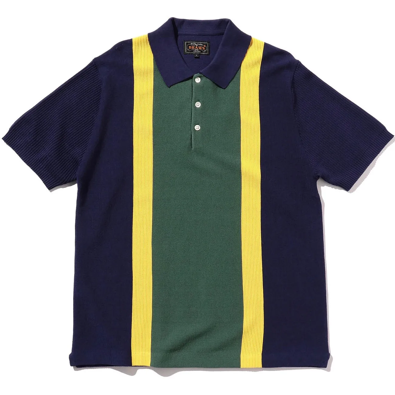 BEAMS PLUS Knit Polo Stripe Navy