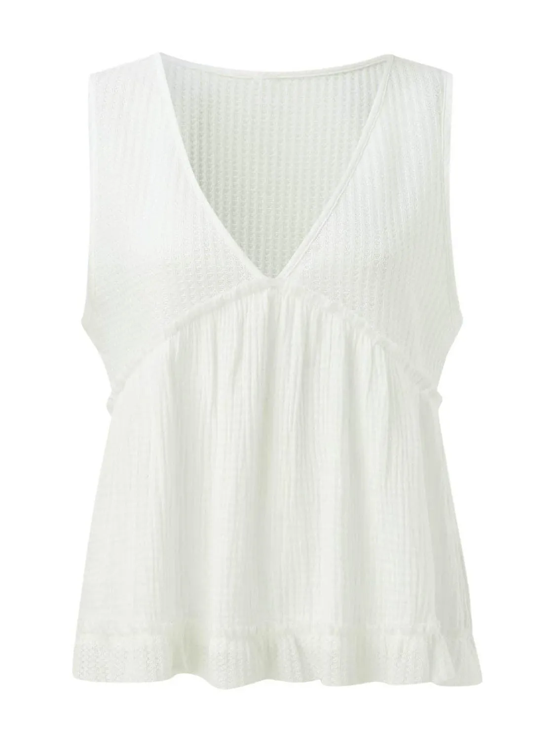 Becca Waffle-Knit Frill V-Neck Tank