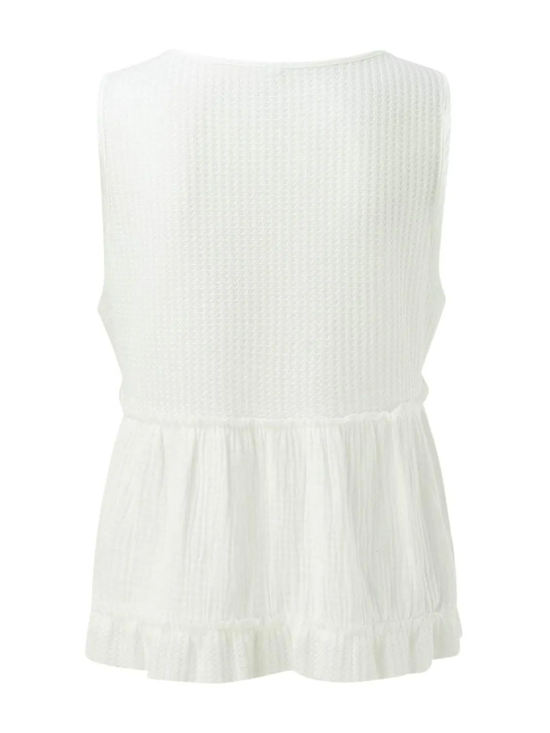 Becca Waffle-Knit Frill V-Neck Tank