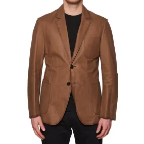 BERLUTI Paris Light Brown Calfskin Leather 2 Button Unlined Jacket EU 50 US 40