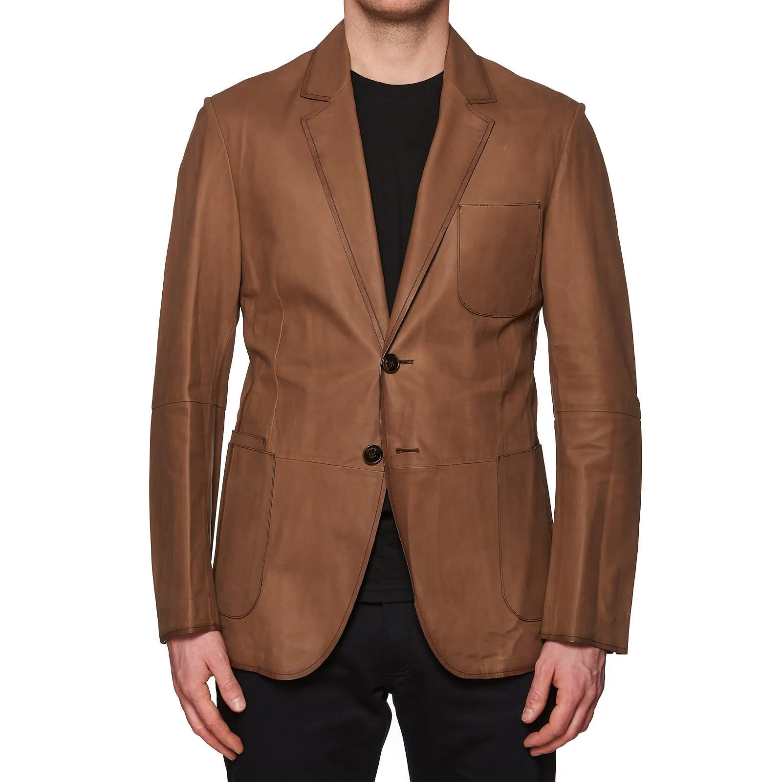 BERLUTI Paris Light Brown Calfskin Leather 2 Button Unlined Jacket EU 50 US 40