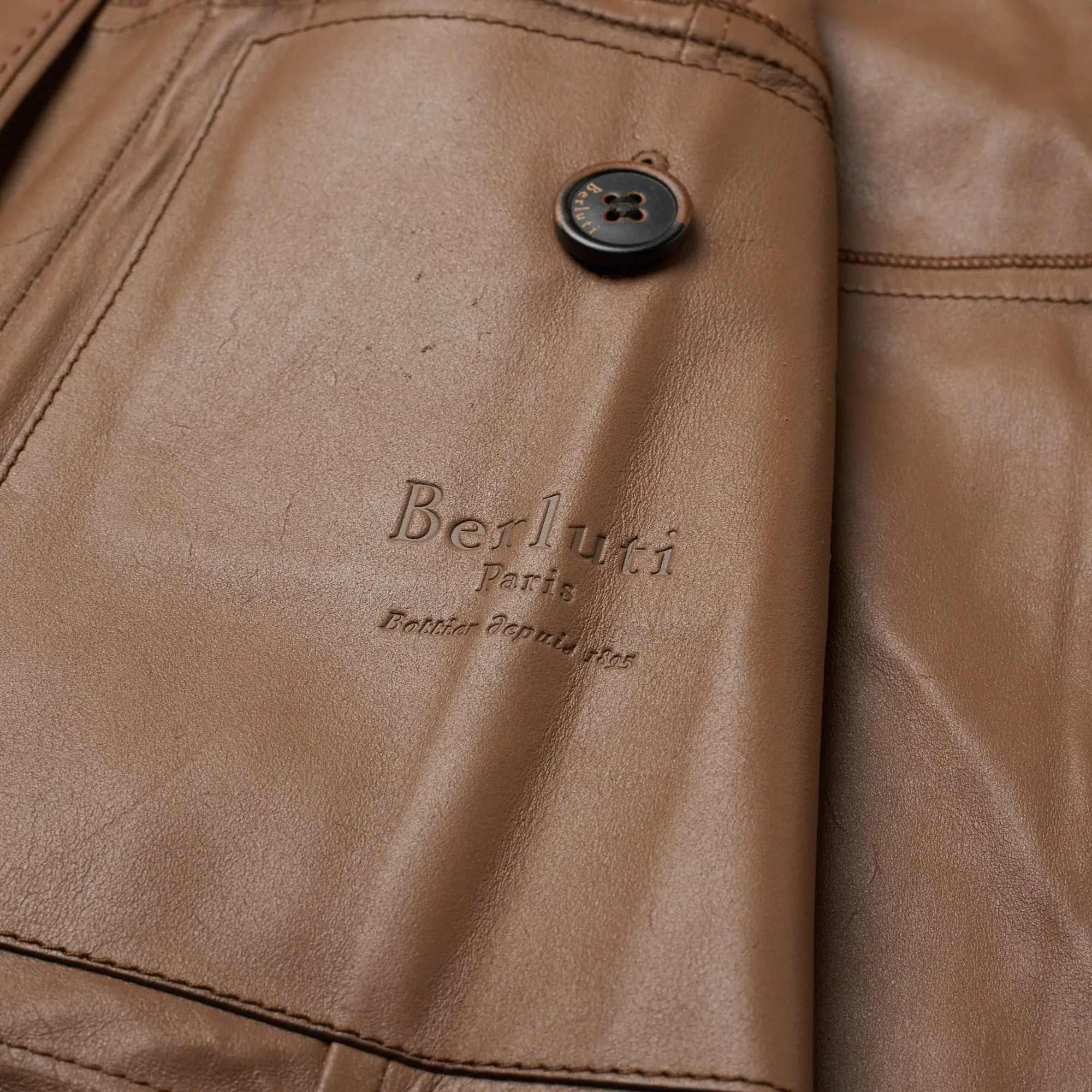 BERLUTI Paris Light Brown Calfskin Leather 2 Button Unlined Jacket EU 50 US 40