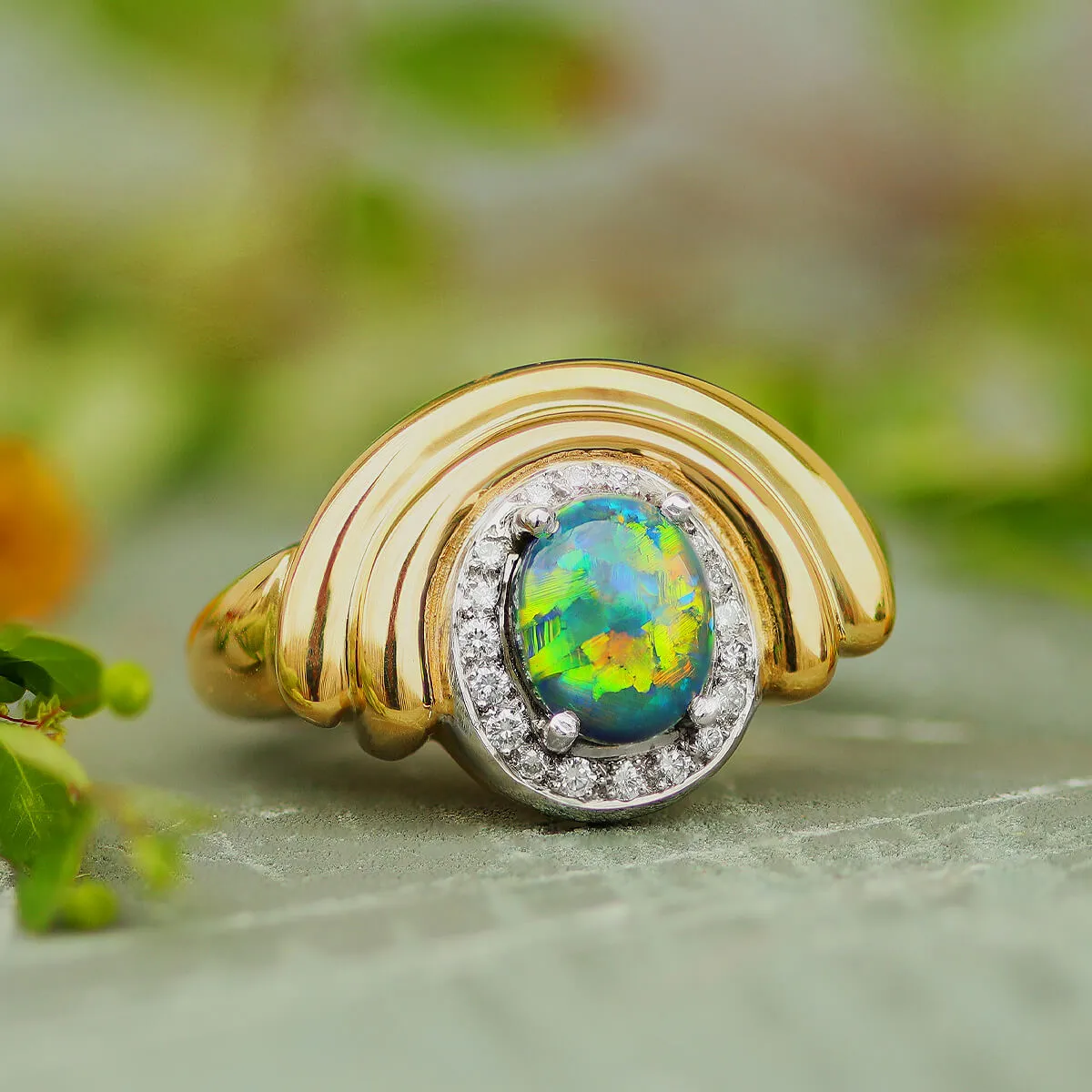 Black Opal, Diamond, 18K Gold & Platinum Ring