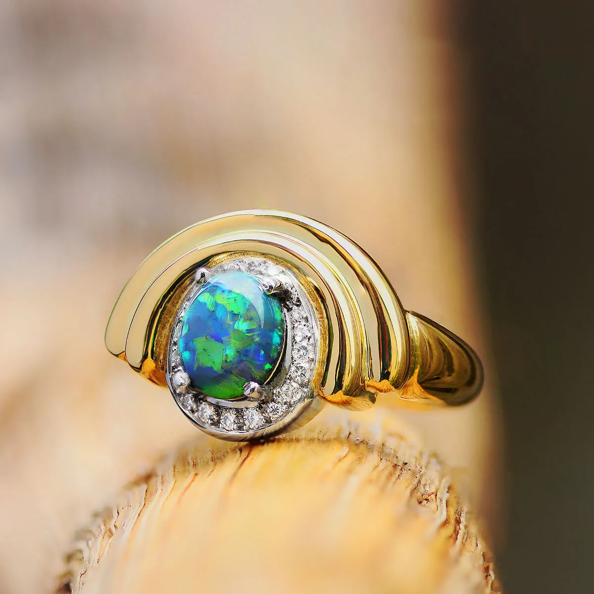 Black Opal, Diamond, 18K Gold & Platinum Ring