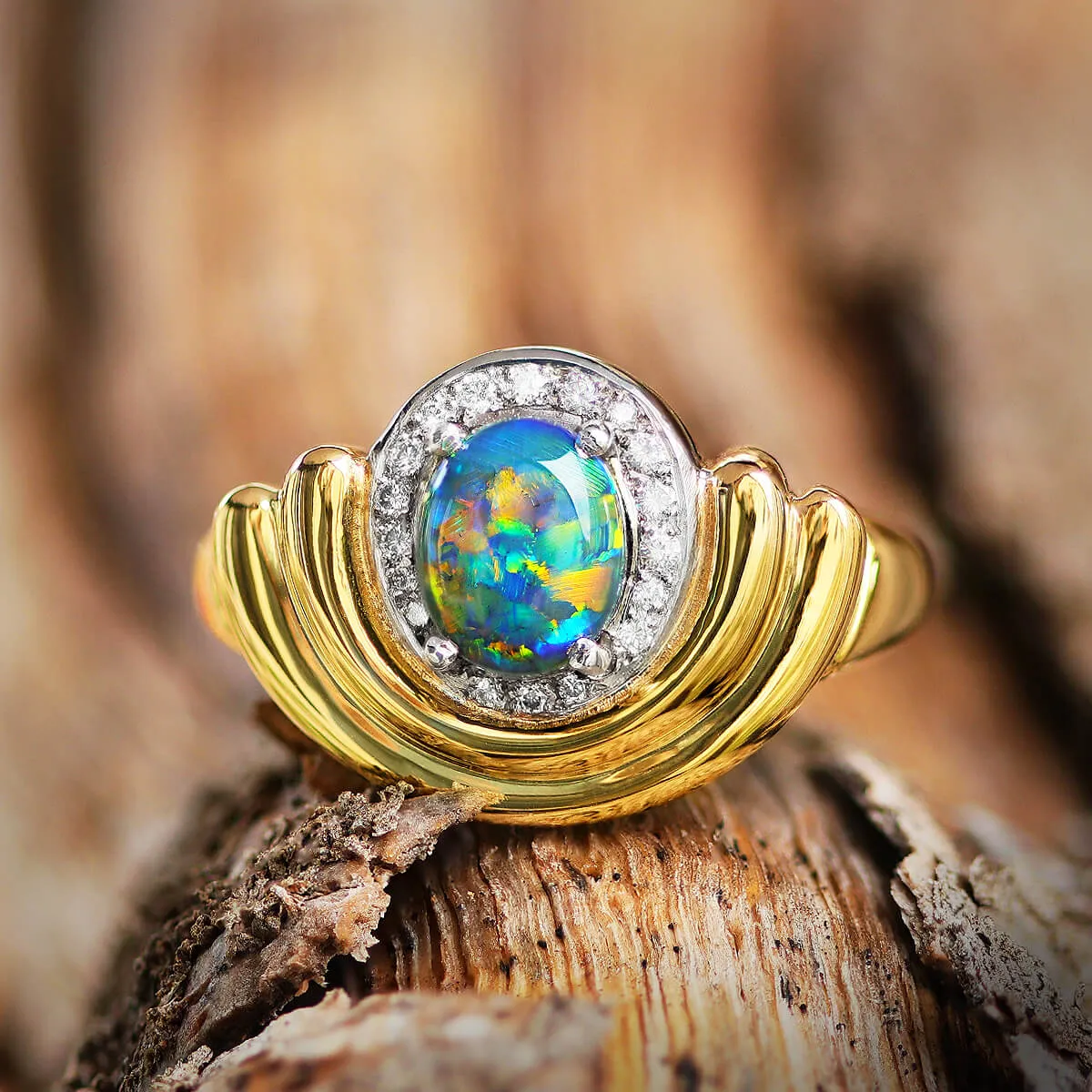 Black Opal, Diamond, 18K Gold & Platinum Ring