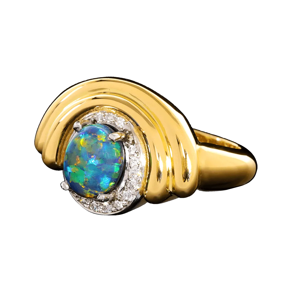 Black Opal, Diamond, 18K Gold & Platinum Ring