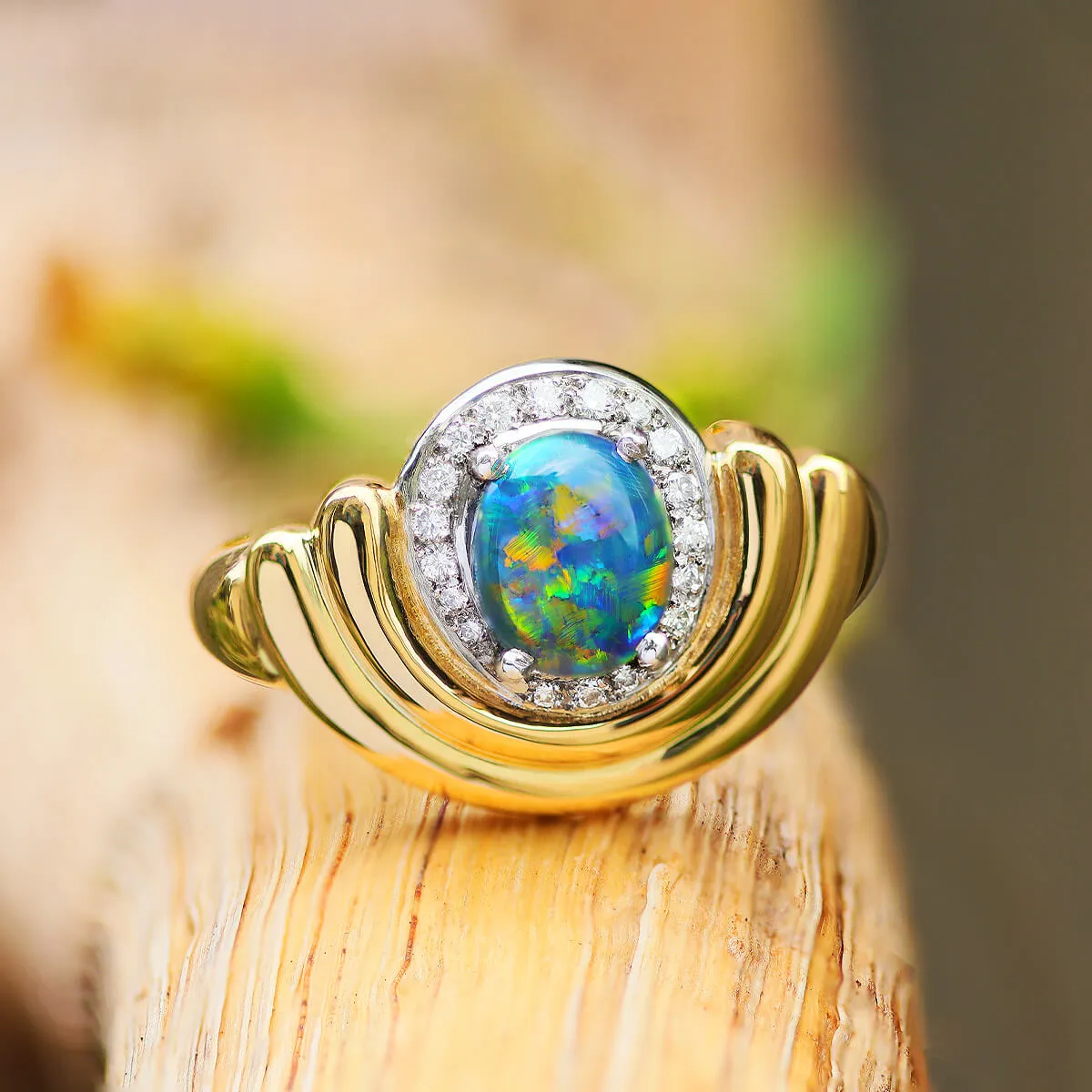 Black Opal, Diamond, 18K Gold & Platinum Ring