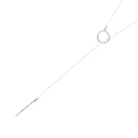 Circle and Line Lariat Necklace in Silver