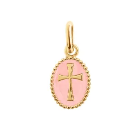 Cross Baby Pink Resin pendant, Yellow Gold