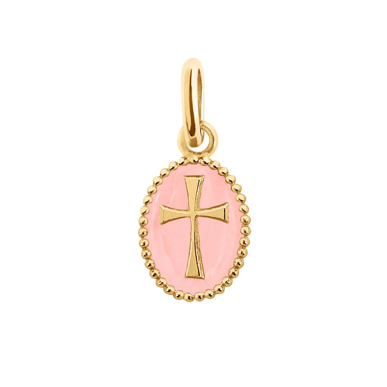 Cross Baby Pink Resin pendant, Yellow Gold