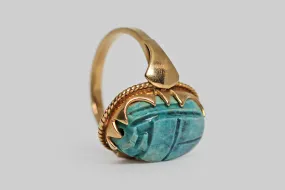 Egyptian Revival Blue Glazed Faience Scarab Ring