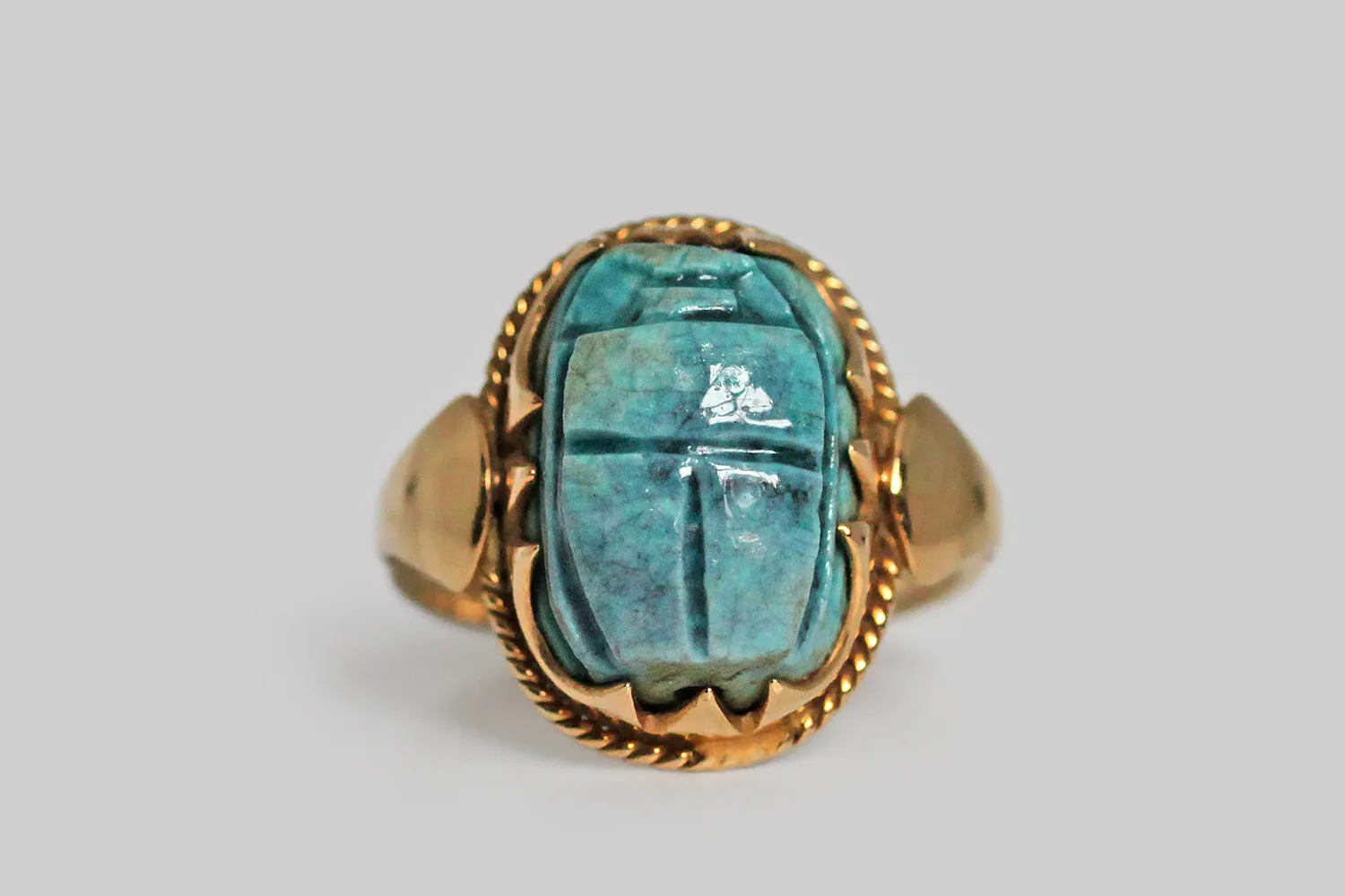 Egyptian Revival Blue Glazed Faience Scarab Ring