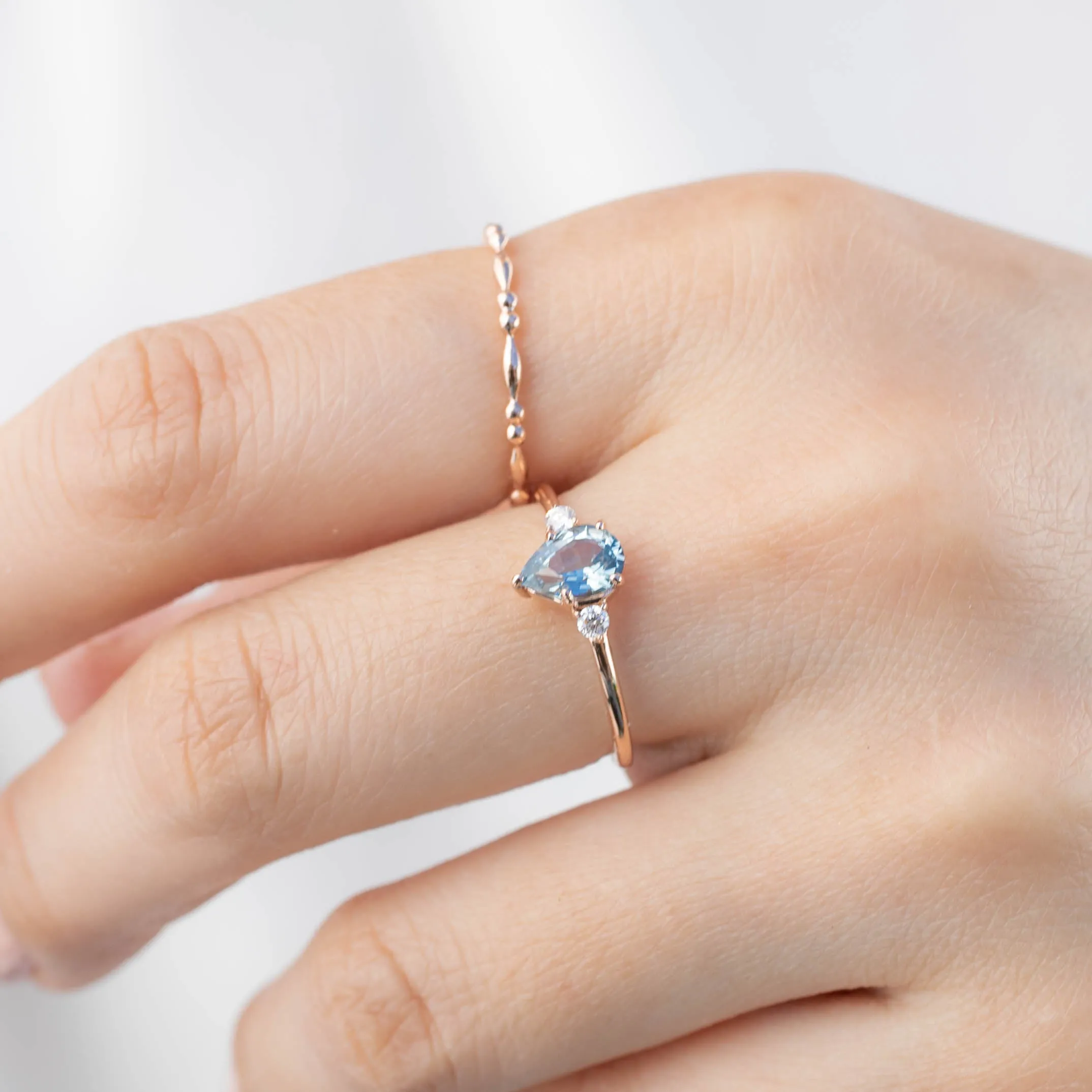 Emilie Ring - 0.80ct Light Blue Pear Montana Sapphire, 14k Rose Gold (One of a kind)