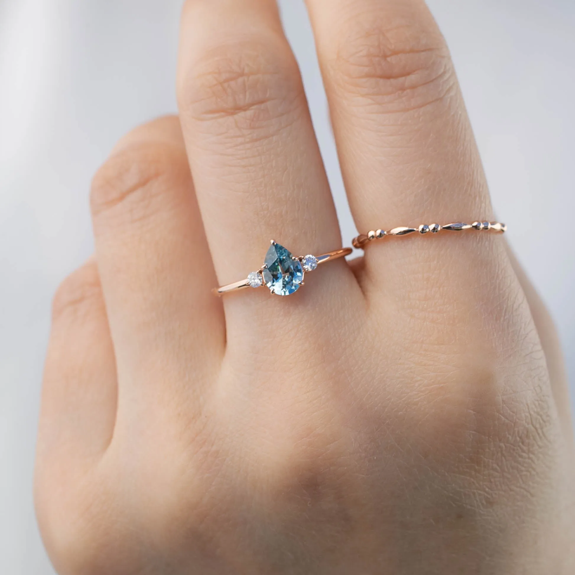 Emilie Ring - 0.80ct Light Blue Pear Montana Sapphire, 14k Rose Gold (One of a kind)