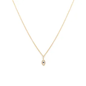 Evil Eye Necklace | Solid 14k Gold, Sapphire & Diamond