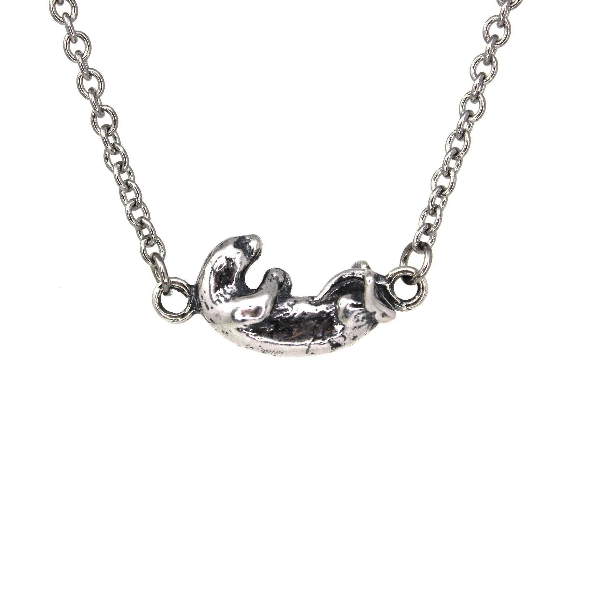 Floating Otter Pendant Charm Necklace - Solid 925 Sterling Silver