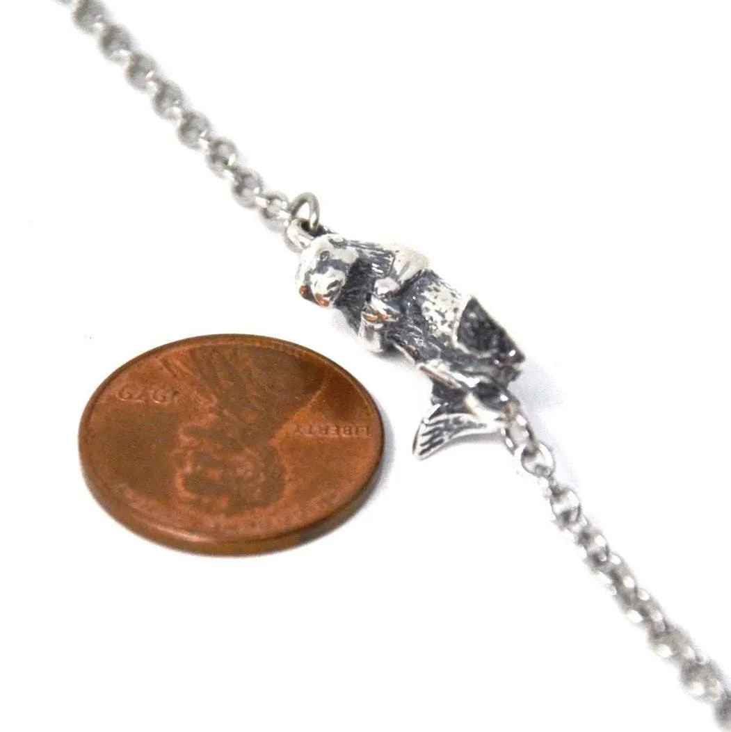 Floating Otter Pendant Charm Necklace - Solid 925 Sterling Silver