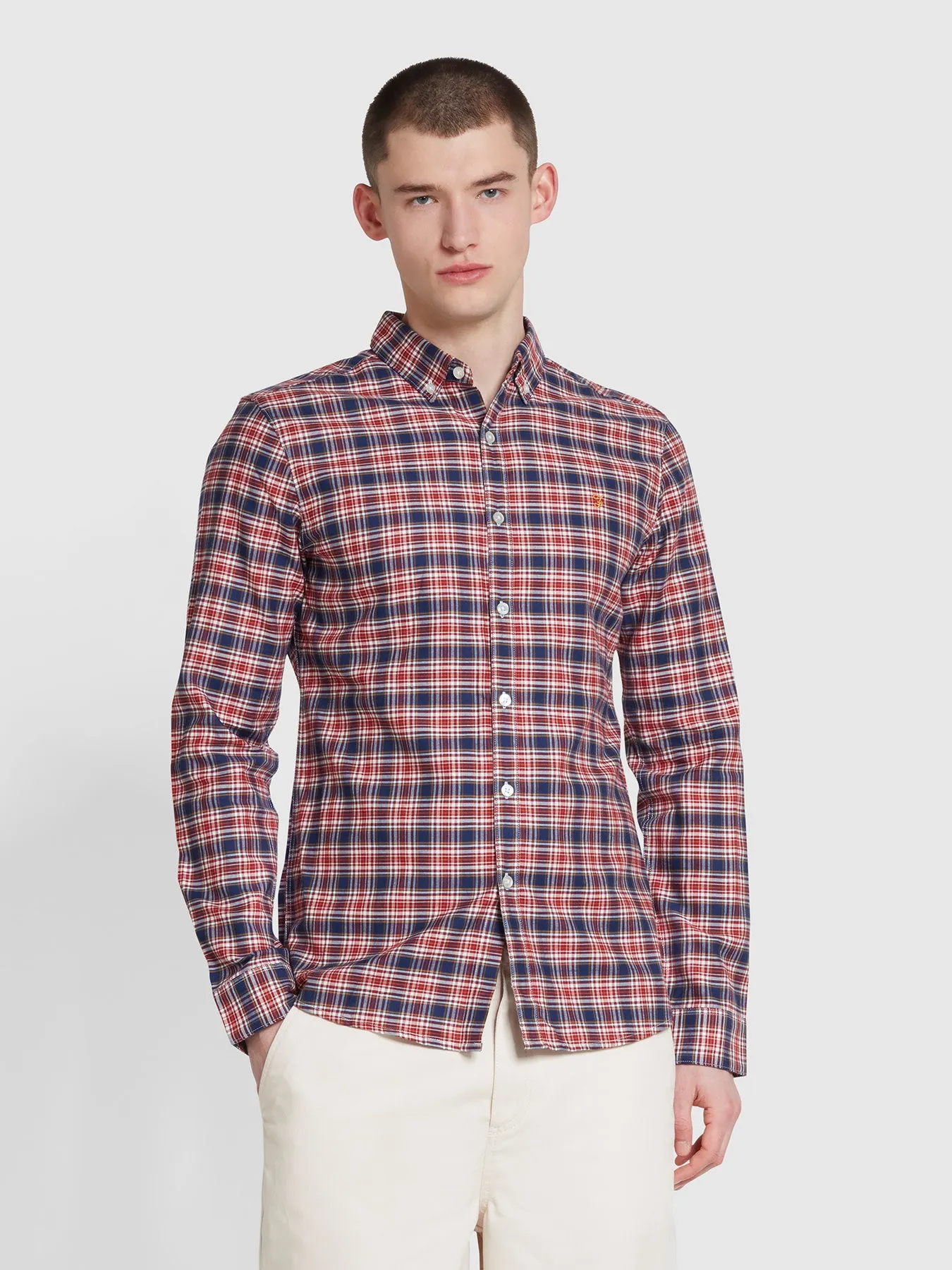 Fraser Slim Fit Check Long Sleeve Shirt In Clay Red