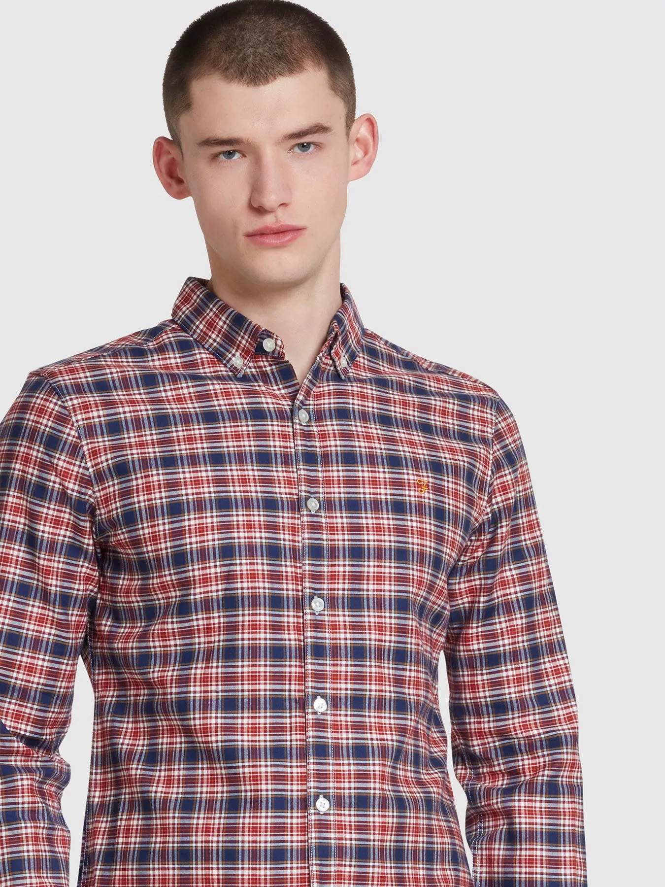 Fraser Slim Fit Check Long Sleeve Shirt In Clay Red