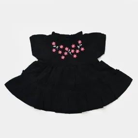 Infant Girls Jacquard Frock -BLACK