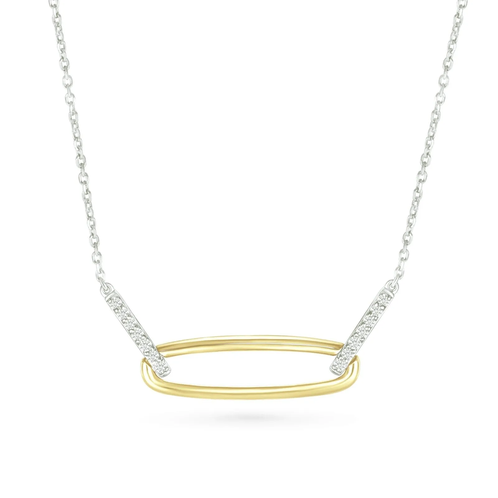 Interlocking Diamond and Gold Oval Pendant with Three Links Necklace