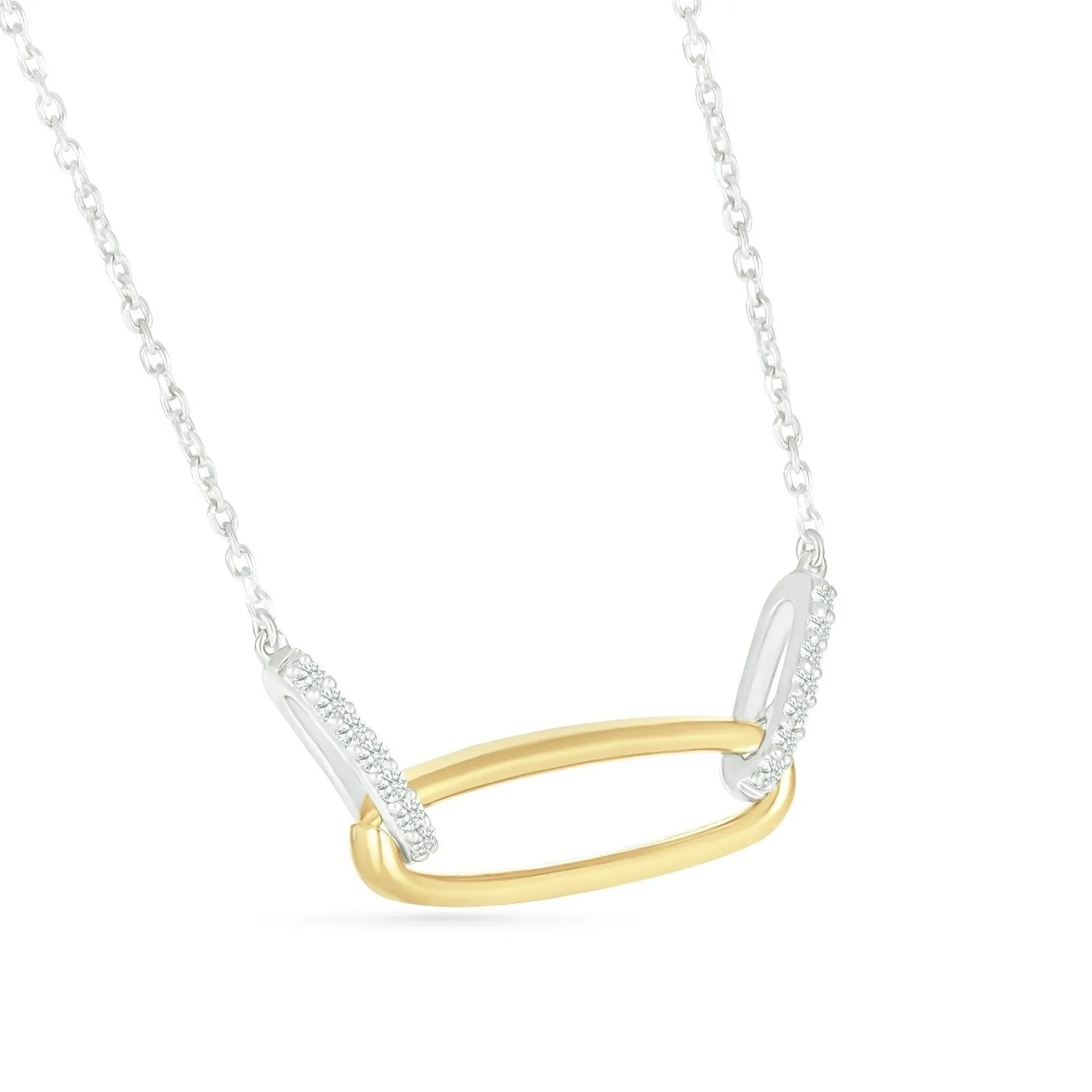 Interlocking Diamond and Gold Oval Pendant with Three Links Necklace