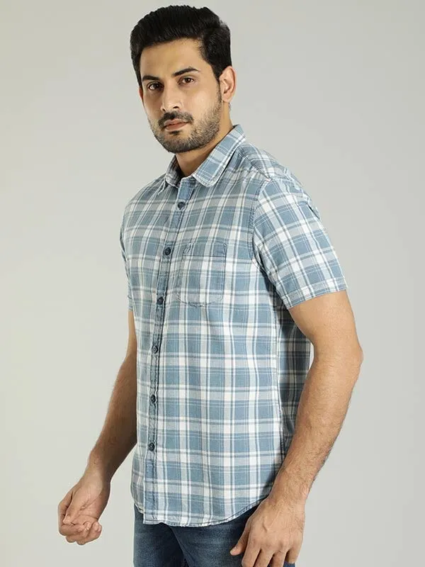 Men Checked Half Sleeve Cotton Shirt