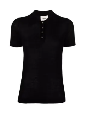 Nanushka Hatti Merino Knit Polo Top - Black