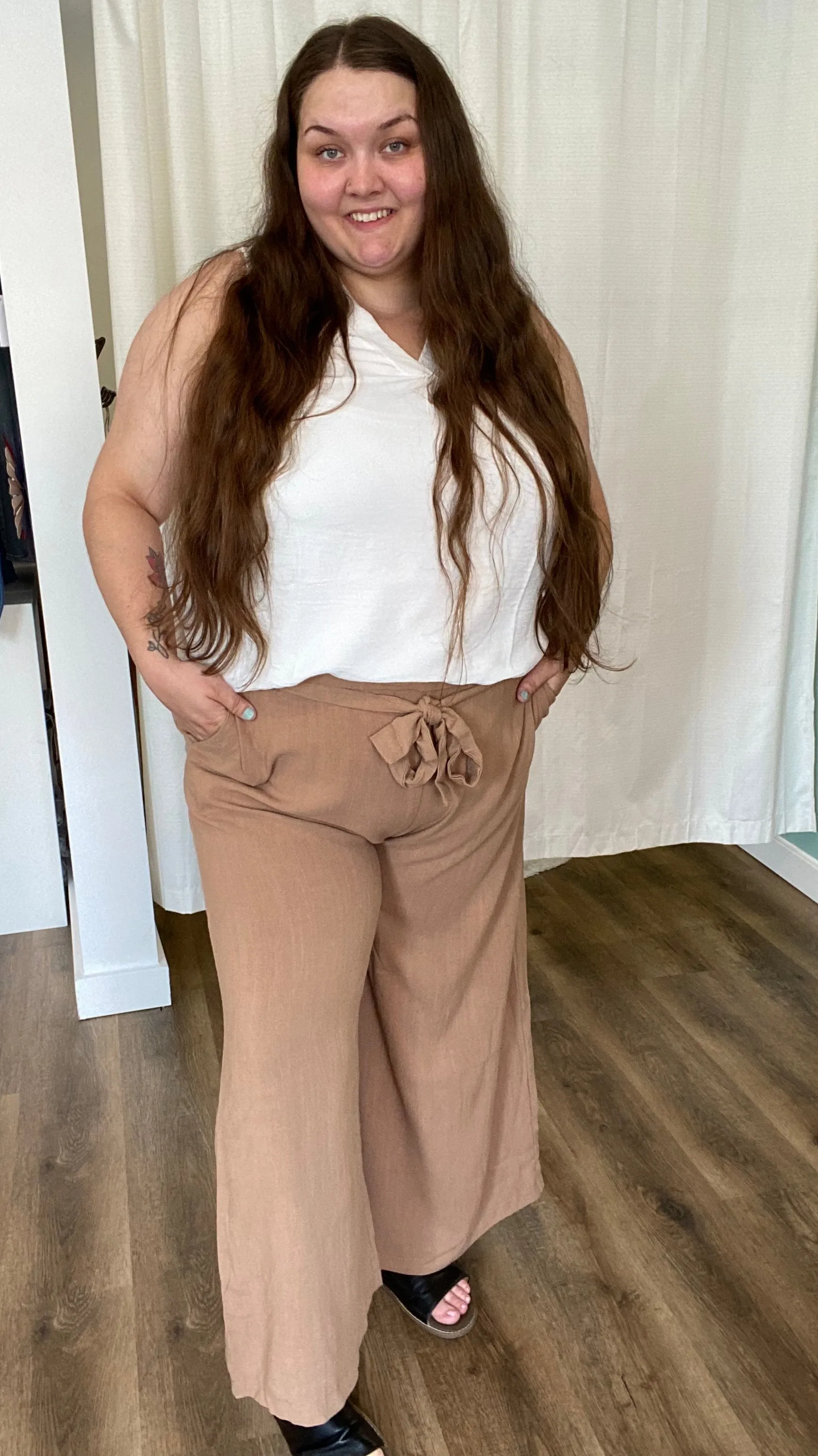 Paperbag Waist Wide-leg Pants - Mocha