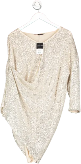 Peacocks Cream V-neck Sequin Dress UK 12