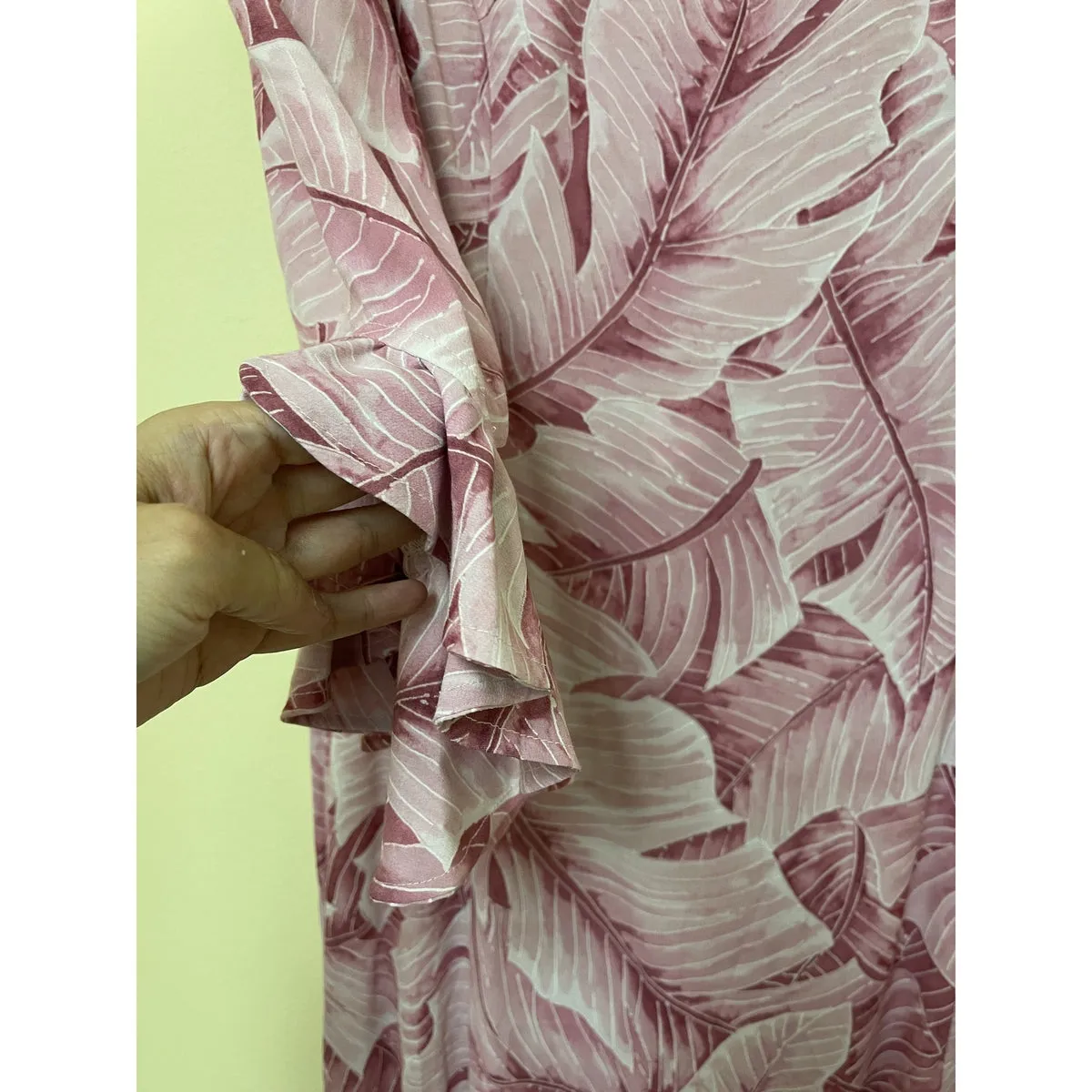 Pink Banana Leaf Rayon Long Hawaiian Dress 2701