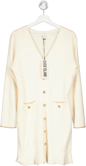 River Island Cream Long Sleeve Gold Button Cardigan UK 18