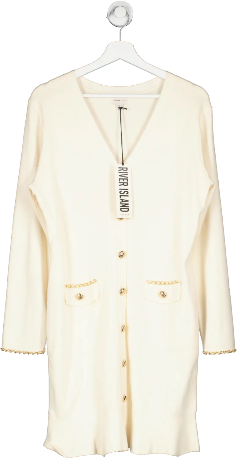 River Island Cream Long Sleeve Gold Button Cardigan UK 18