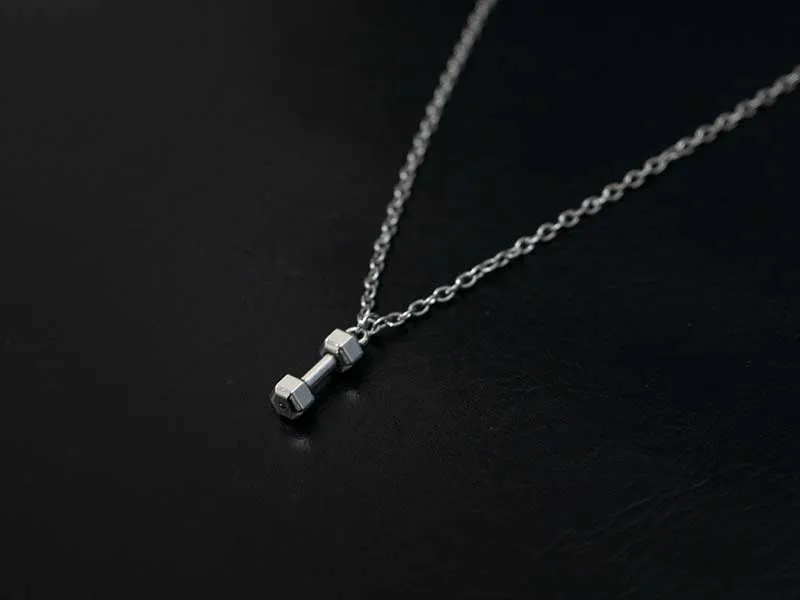 Silver Stainless Steel Mini Dumbbell Necklace