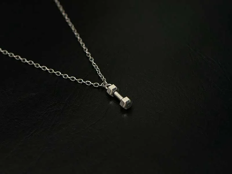 Silver Stainless Steel Mini Dumbbell Necklace