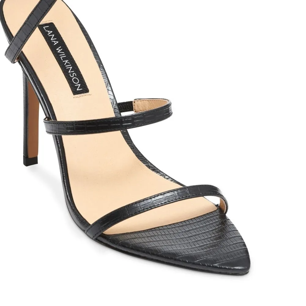 Simone Sandal Lizard-Embossed Black Leather