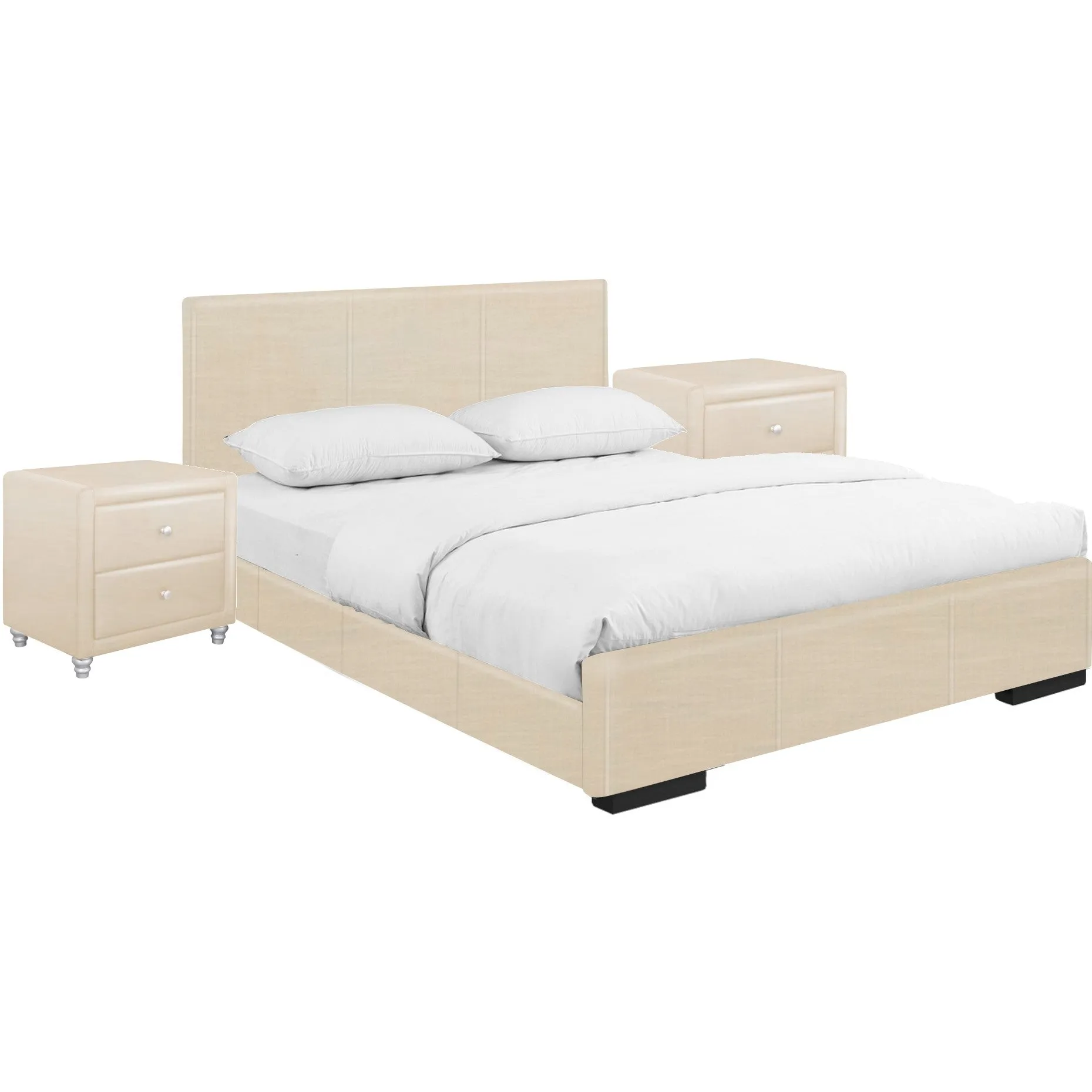 Solid Manufactured Wood White Standard Bed Upholstered With Headboard