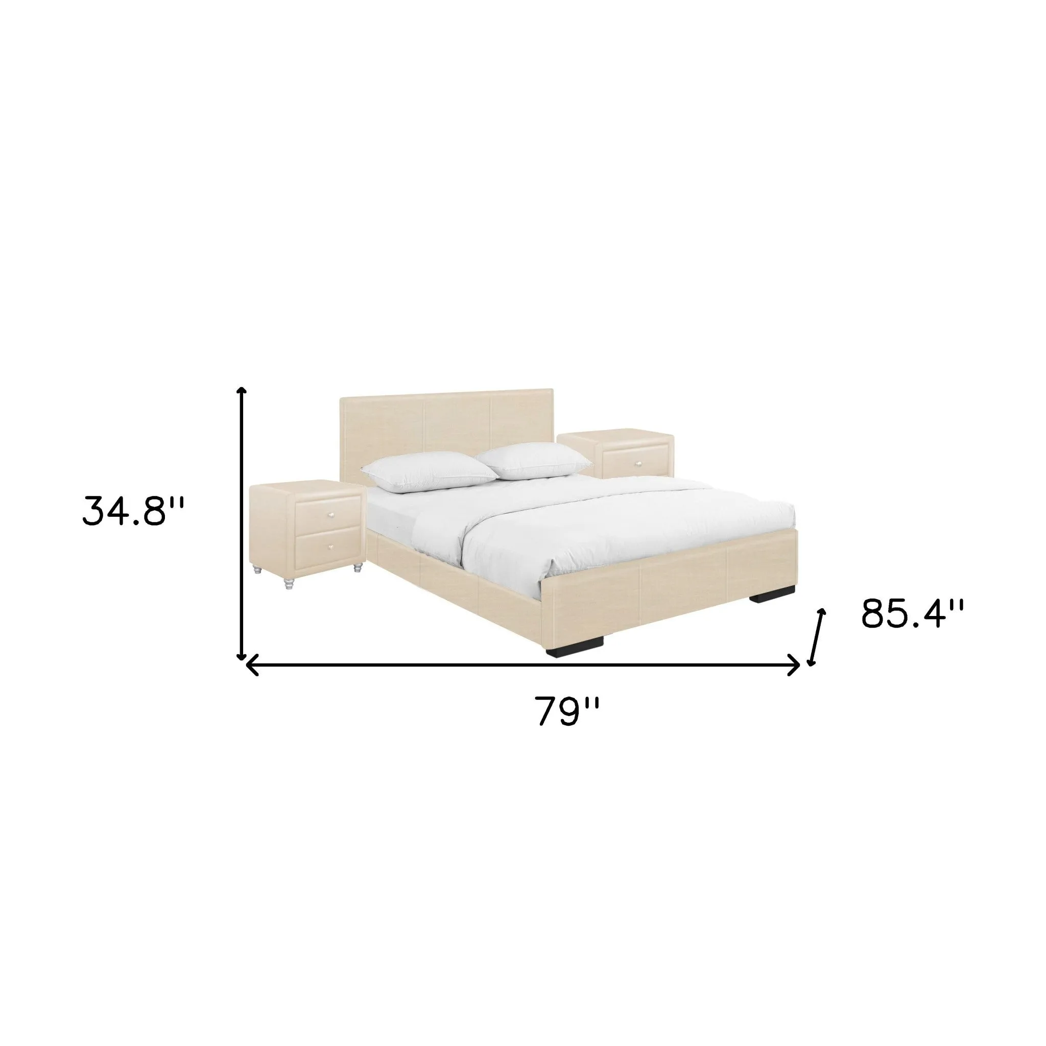 Solid Manufactured Wood White Standard Bed Upholstered With Headboard