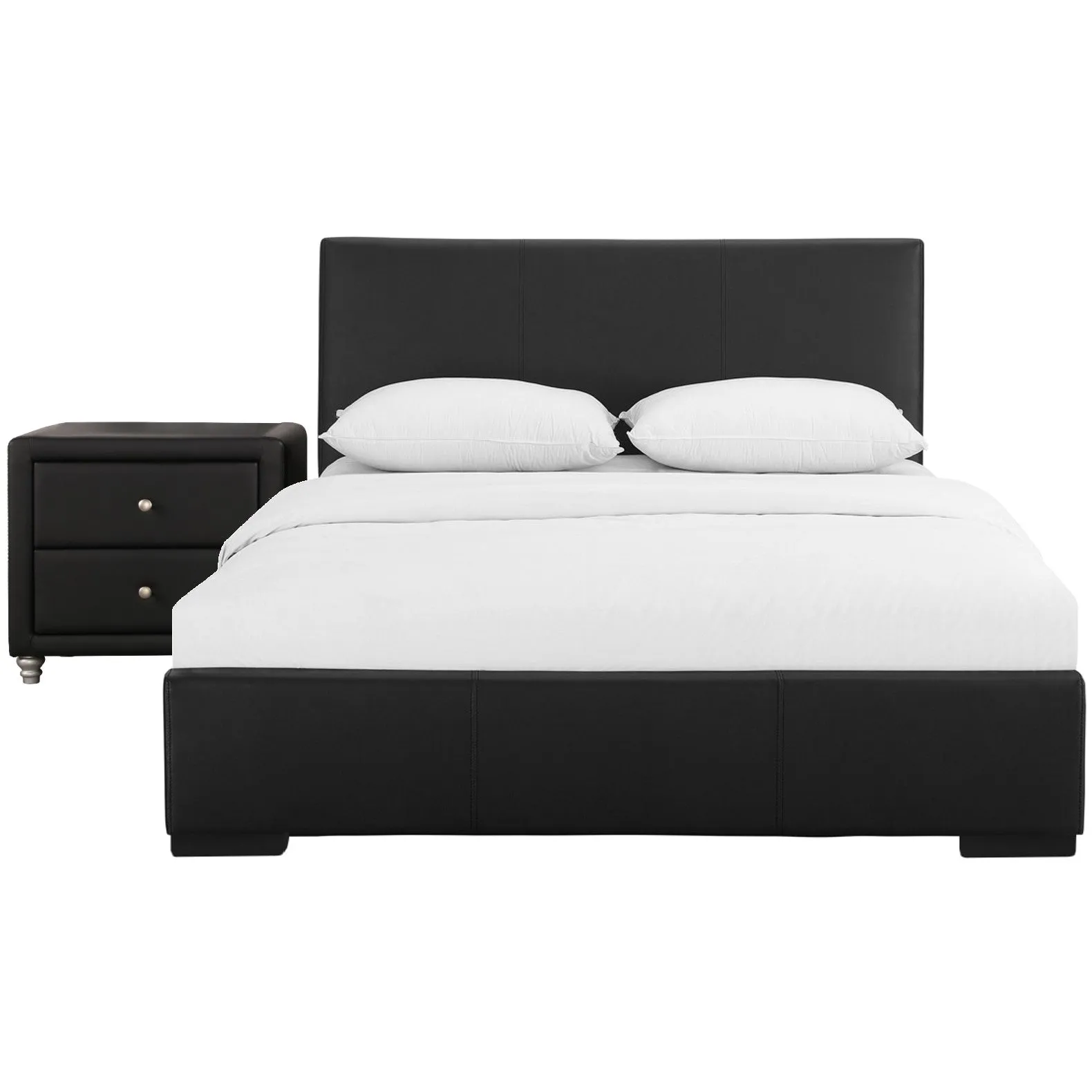 Solid Manufactured Wood White Standard Bed Upholstered With Headboard