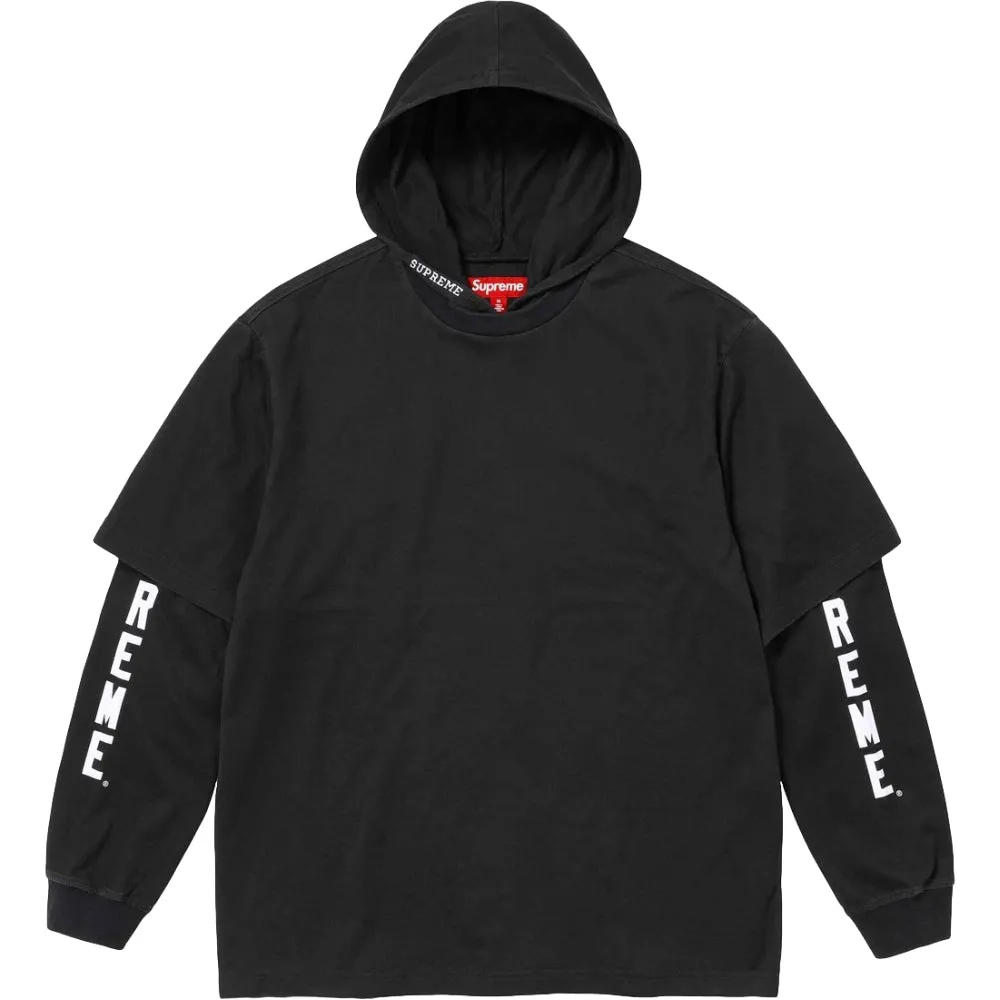 SUPREME LAYERED HOODED L/S TOP-BLACK