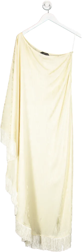 Taller Marmo Cream One Shoulder Fringe Dress One Size