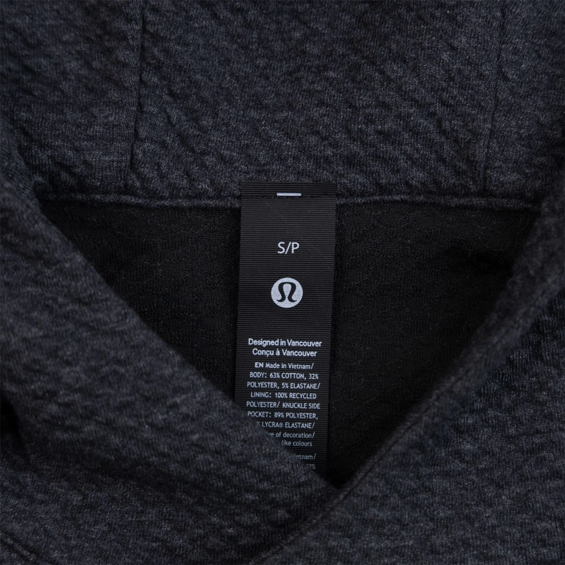 Textured Double Knit Cotton Hoodie Heathered Black - SS24