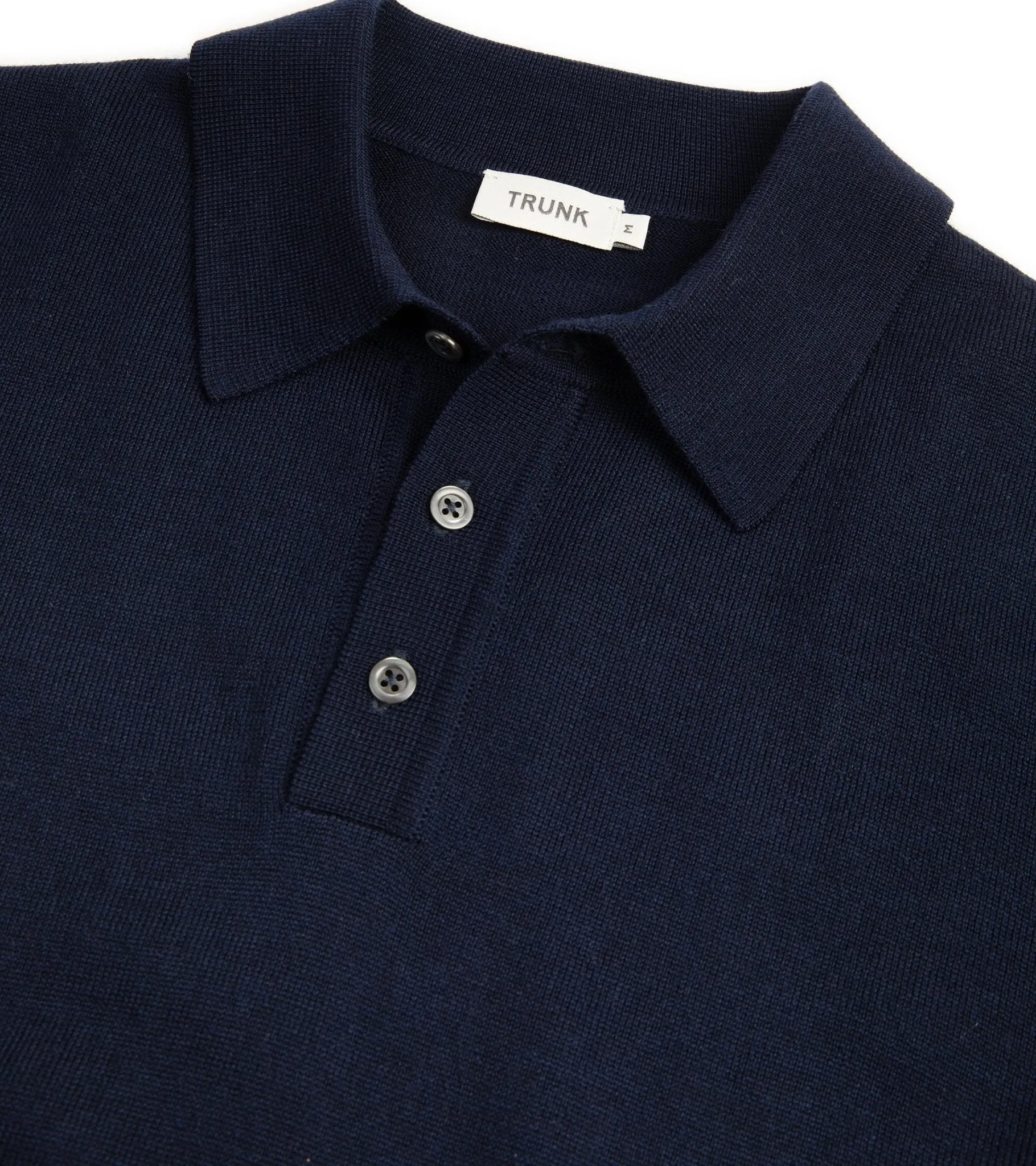 Trunk Enford Merino Knit Long Sleeve Polo Shirt: Navy