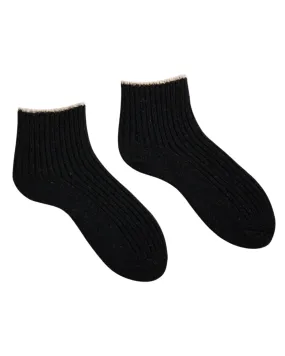 Women's Tipped Rib Wool Cashmere Shortie Socks (Black)